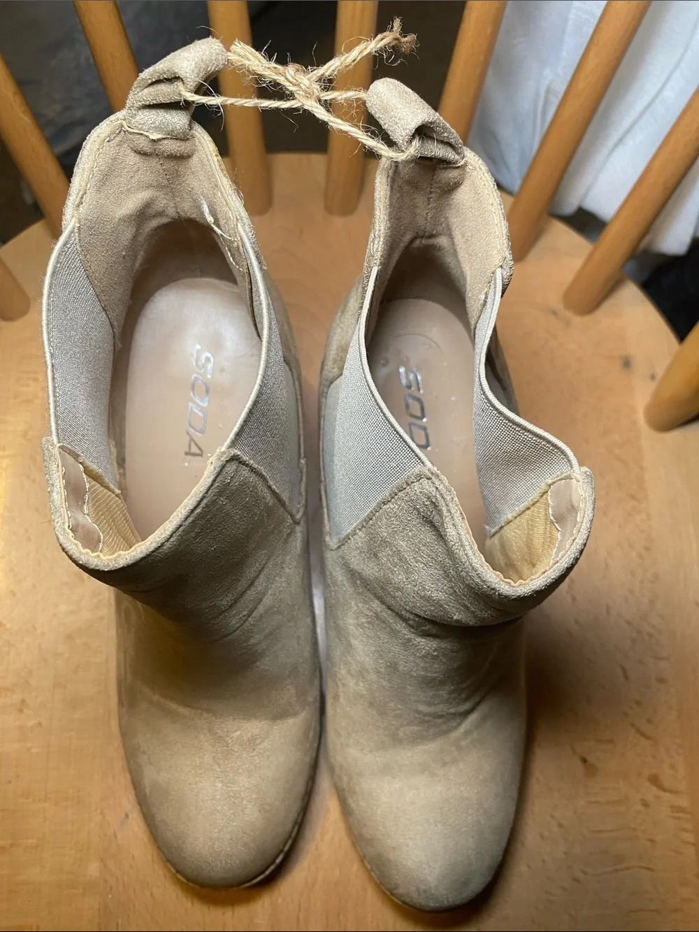 Soda Taupe Suede Ankle Booties with Elastic Side Panels
